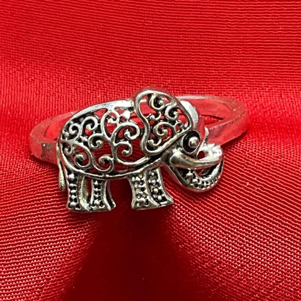 Sterling Silver 925‎ Filigree Elephant Ring Good Luck Symbol Size 7.75